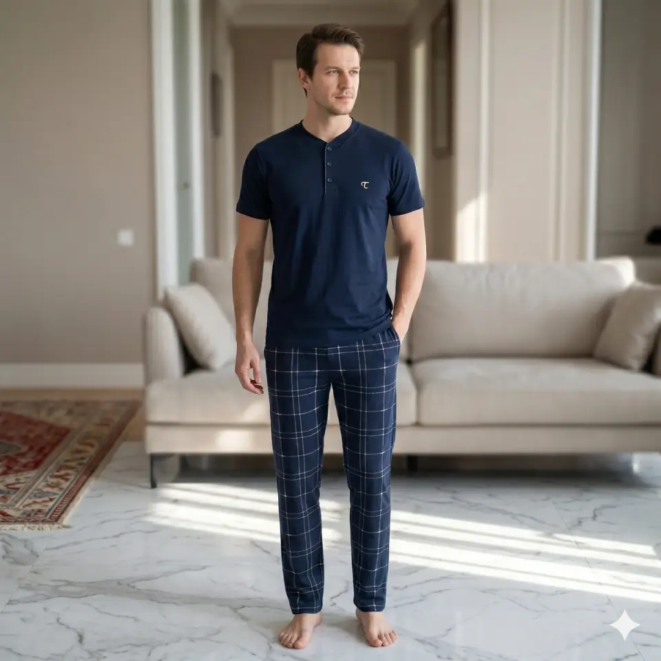 Erkek Ekose Desenli Pijama Takımı