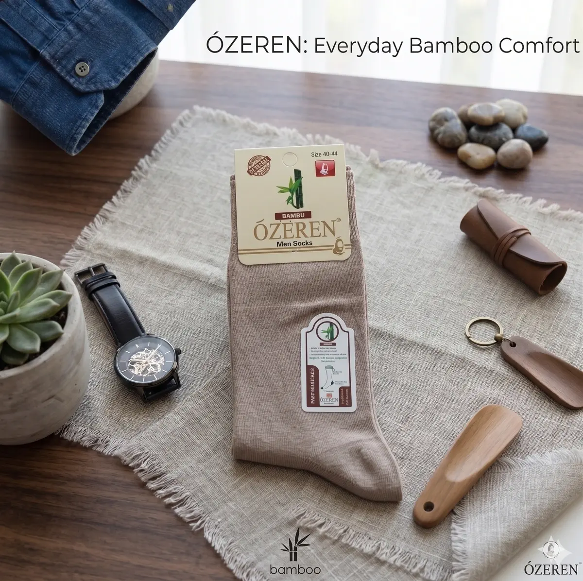 Erkek Bambu Soket Çorap Bej