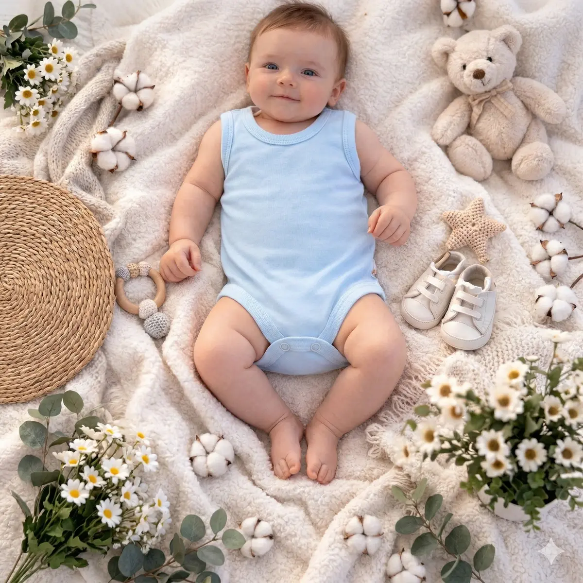 Sıfır Kollu Bebek Badisi Mavi - 9 ay