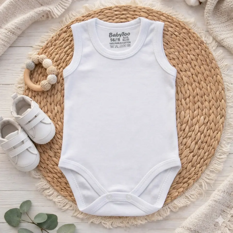 Sıfır Kollu Bebek Badisi Beyaz - 3 yaş