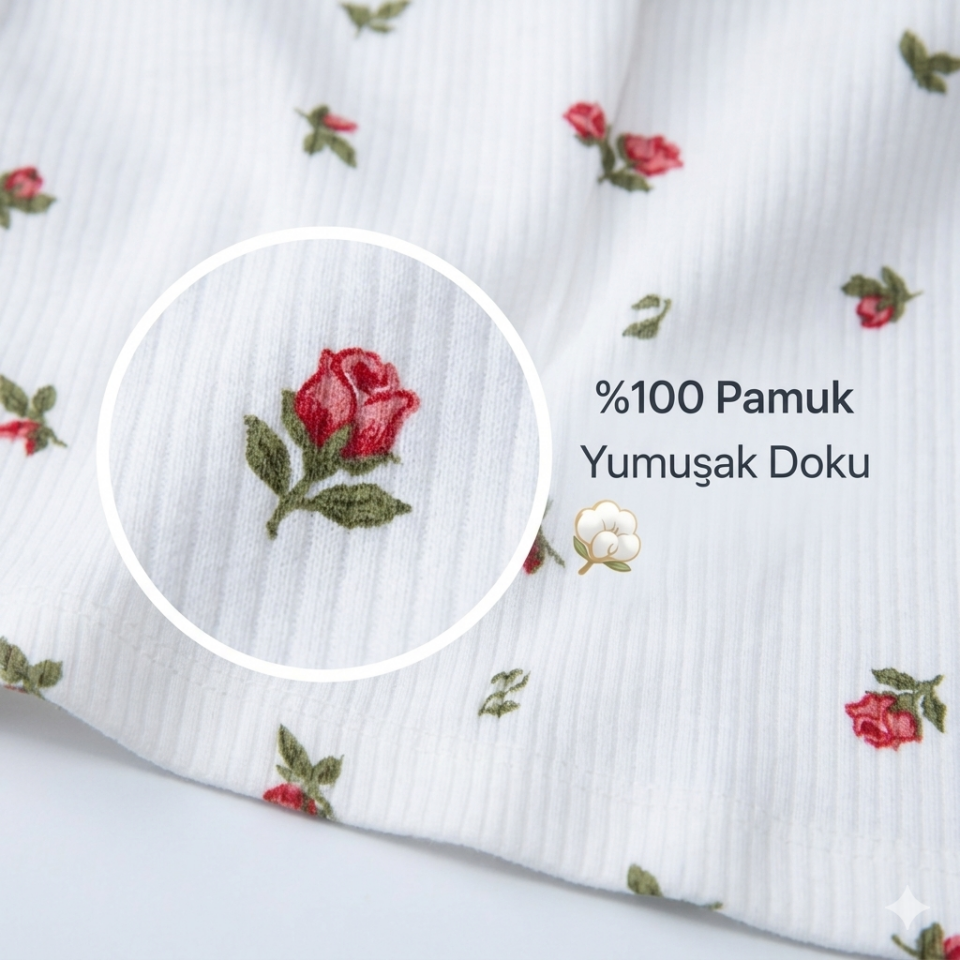 Lale Desenli Beyaz Tulum