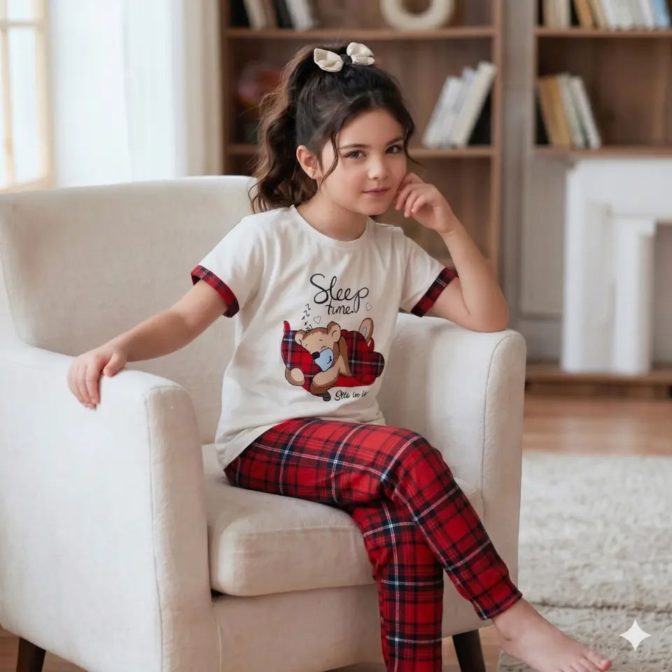 Kız Çocuk Pijama Takımı krem - 6-7 Yaş