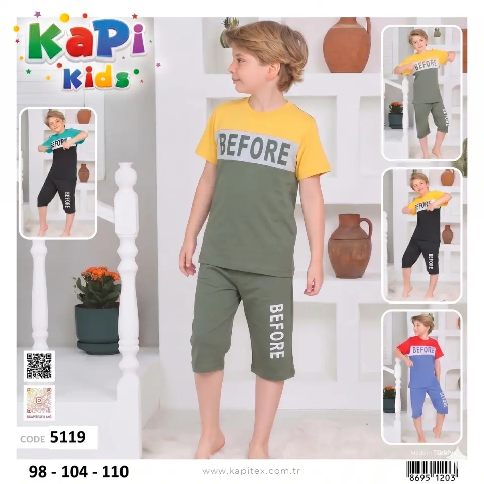Erkek Çocuk Kapri Şortlu Takım
