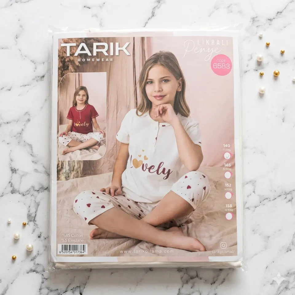 Kalp Desenli Kız Çocuk Pijama Takımı Ekru - 14-15 yaş