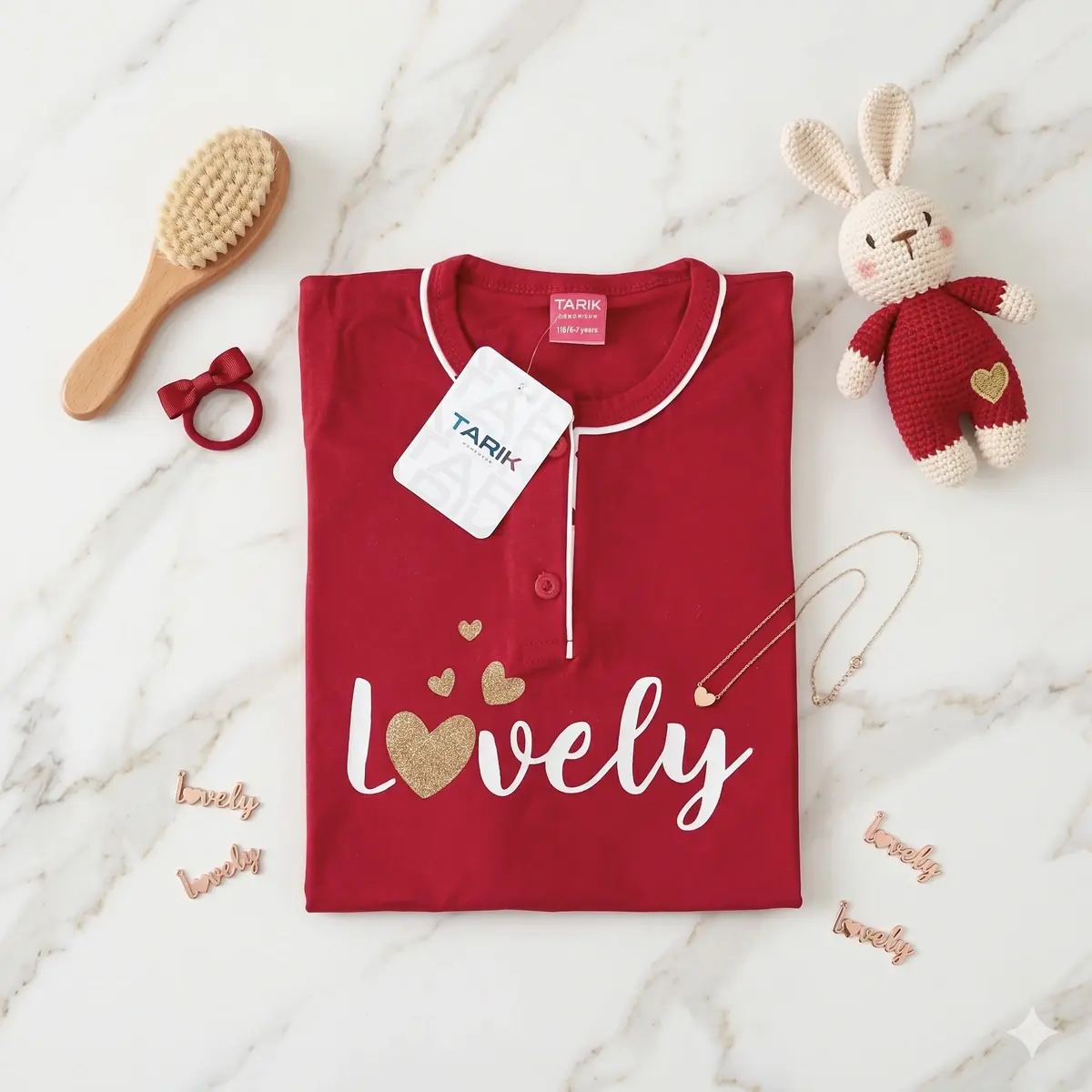 Kalp Desenli Kız Çocuk Pijama Takımı Kırmızı - 15-16 yaş