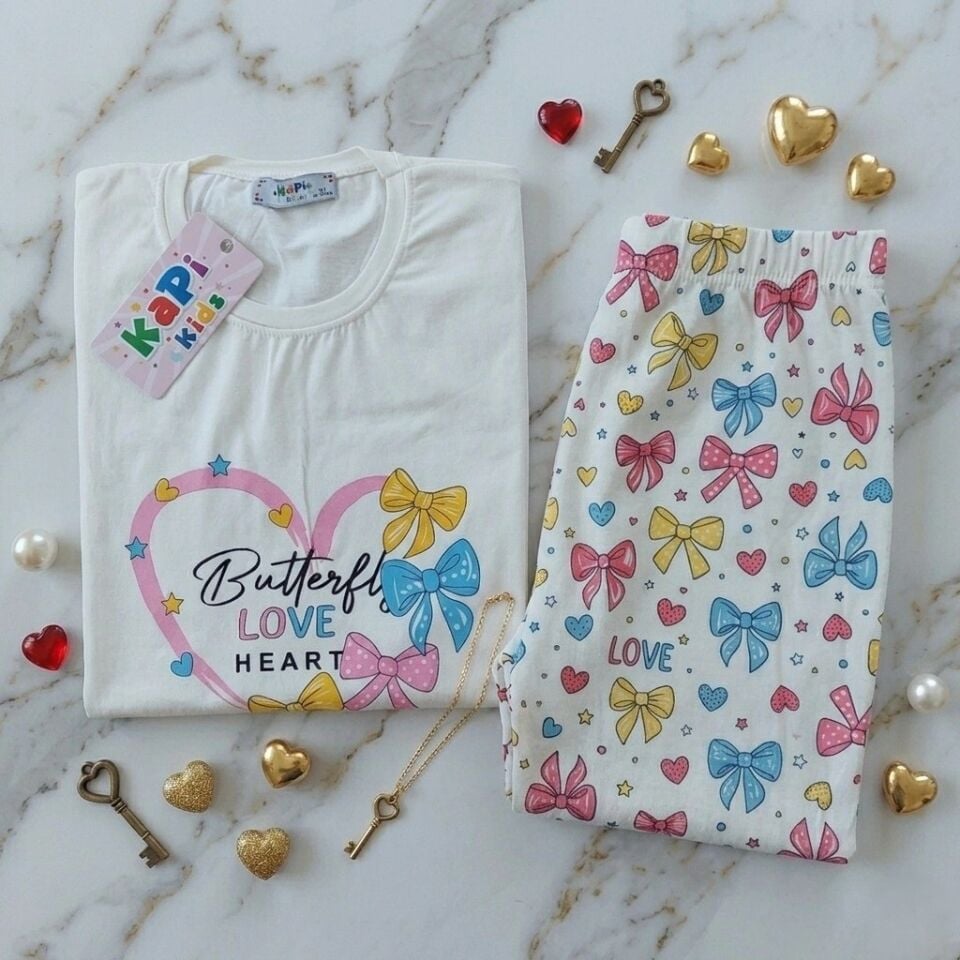 Fiyonk Desenli Kız Çocuk Pijama Takımı