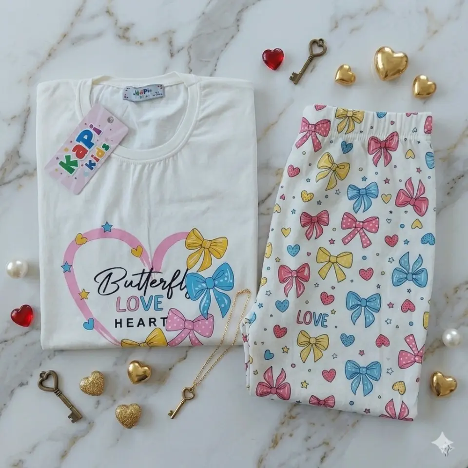 Fiyonk Desenli Kız Çocuk Pijama