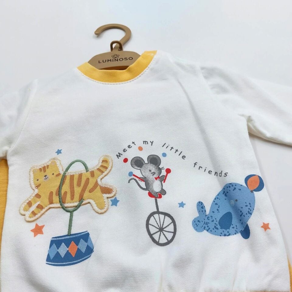 Pamuklu Desenli Erkek Bebek Eşofman Takımı - Sarı