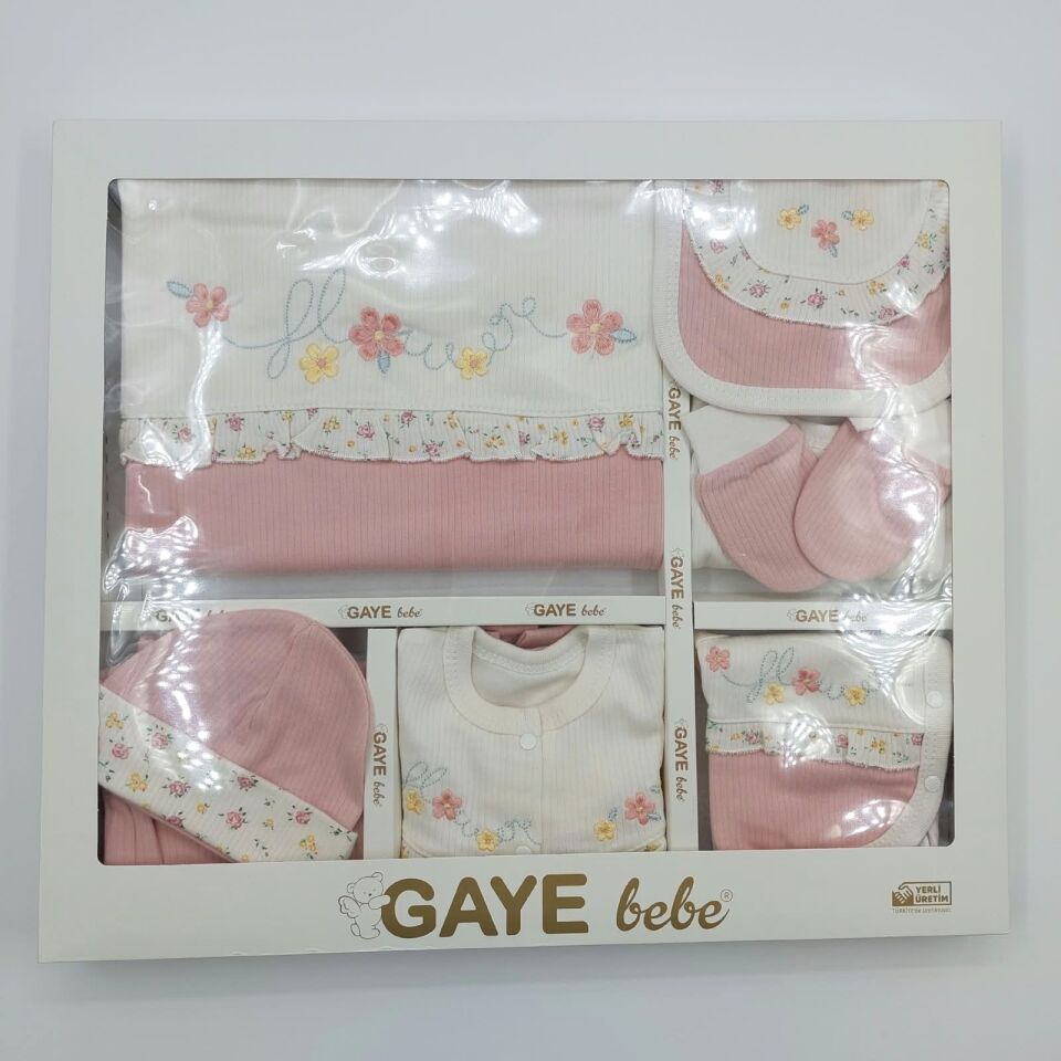 Gaye Bebe %100 Pamuk Çiçek Desenli Kız Bebek Yenidoğan Hastane Çıkışı