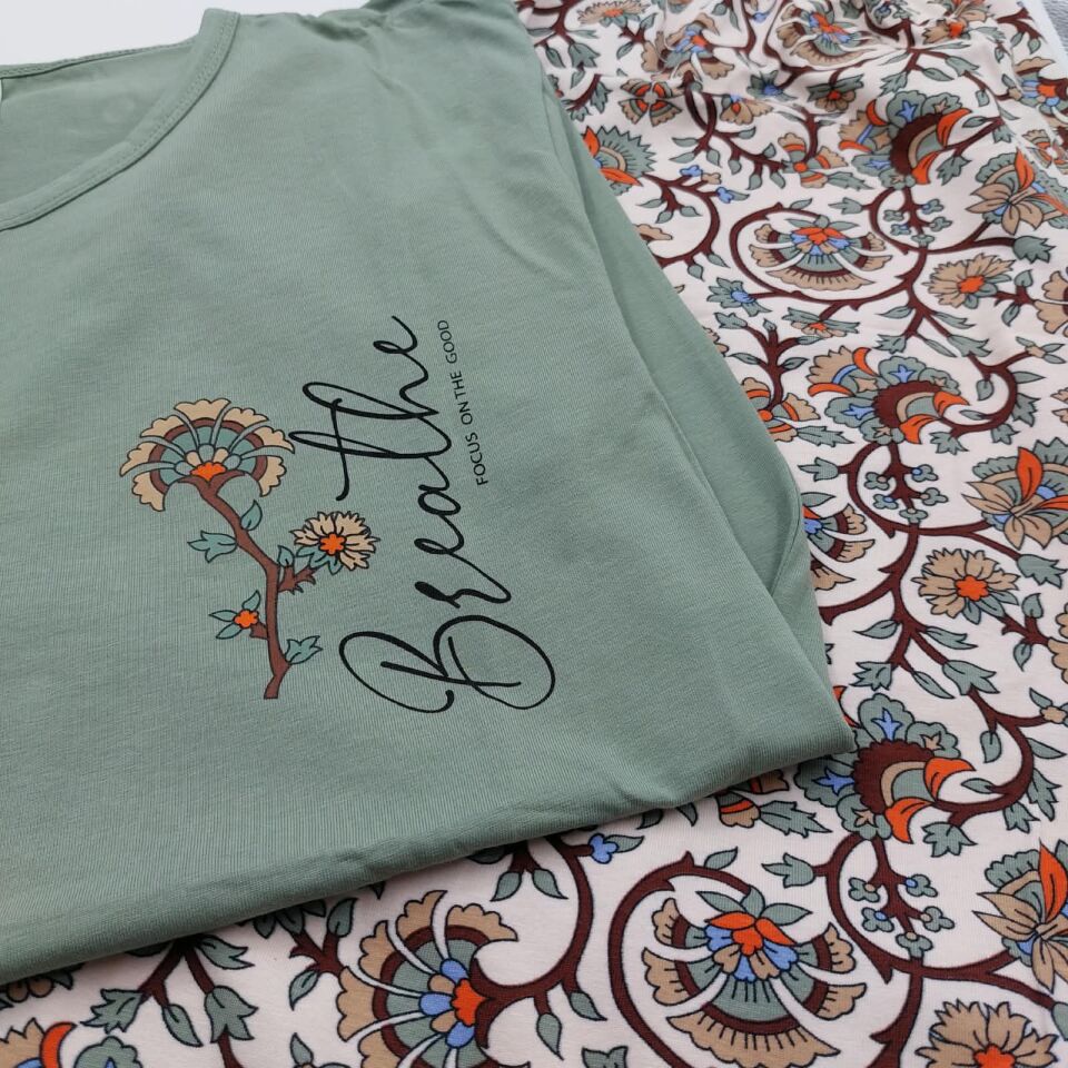 Kapitex Pamuklu Düğme Detaylı Uzun Kollu Kadın Pijama Takımı - Kiremit Yeşil - L beden