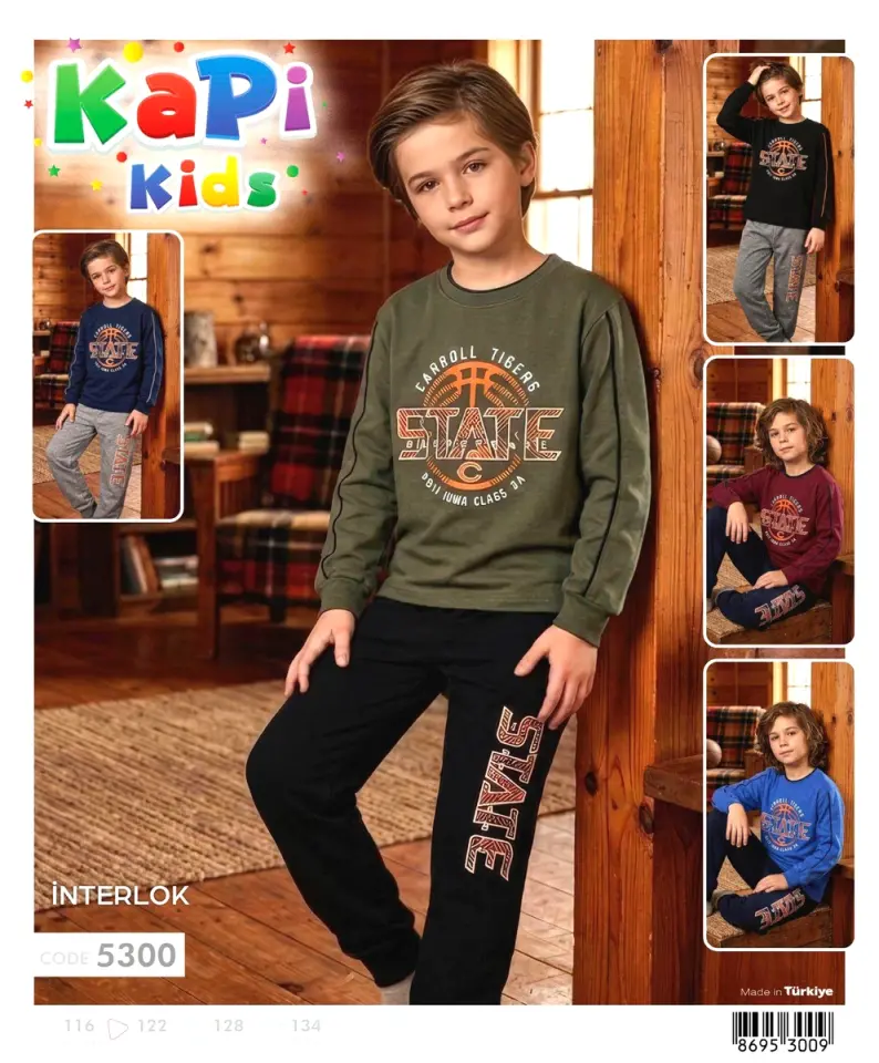 Kapi Kids Erkek Çocuk Pijama Takımı Uzun Kollu İnterlok  - Lacivert