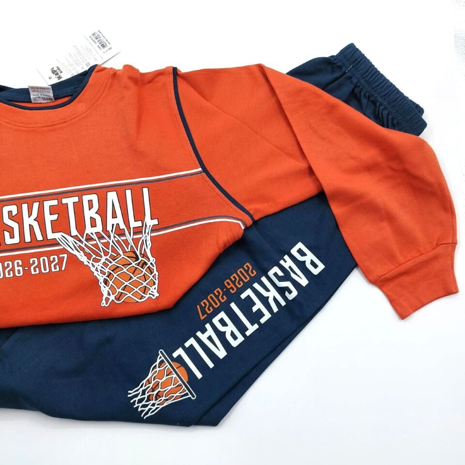 Kapi Kids Kiremit Renk Basketbol Baskılı Erkek Çocuk Pijama Takımı