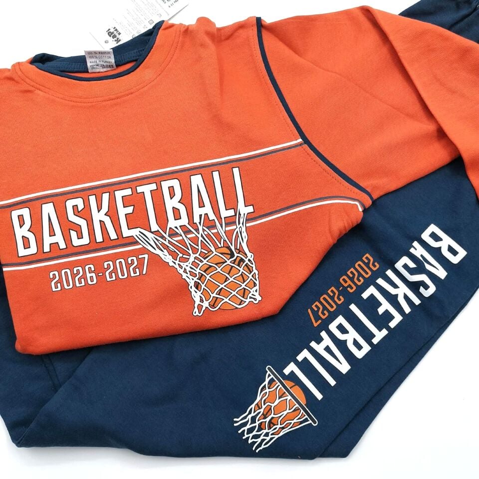 Kapi Kids Kiremit Renk Basketbol Baskılı Erkek Çocuk Pijama Takımı
