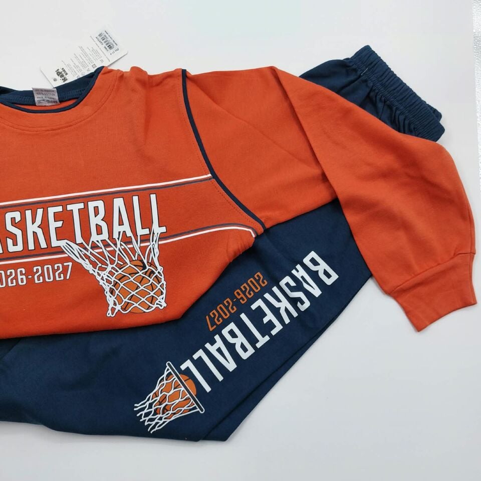 Kapi Kids Kiremit Renk Basketbol Baskılı Erkek Çocuk Pijama Takımı