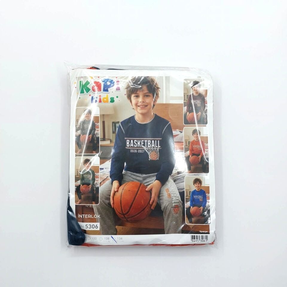 Kapi Kids Kiremit Renk Basketbol Baskılı Erkek Çocuk Pijama Takımı