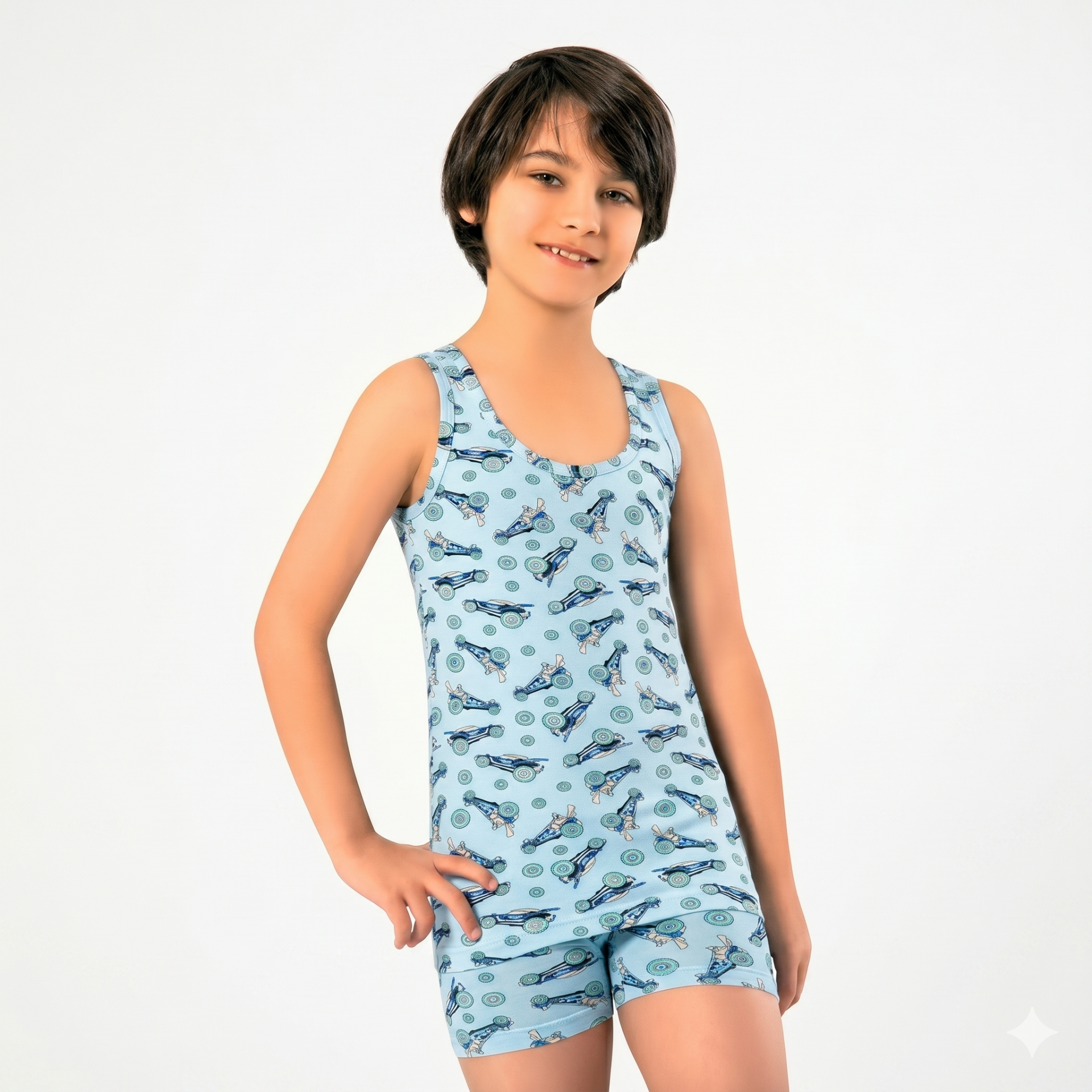 Erkek Çocuk Atlet Boxer Takım Mavi - 9-10 yaş