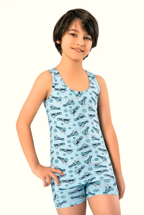 Erkek Çocuk Atlet Boxer Takım Mavi - 9-10 yaş