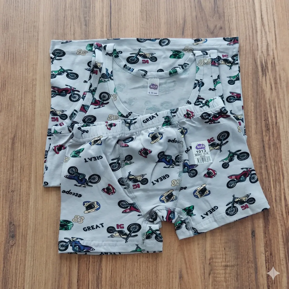 Erkek Çocuk Atlet Boxer Takım Gri - 9-10 yaş