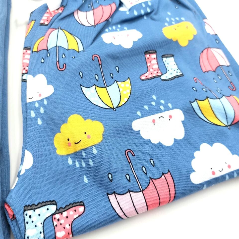Kız Çocuk Pijama Takımı Mavi Şemsiye Desenli İnterlok | KAPI KIDS