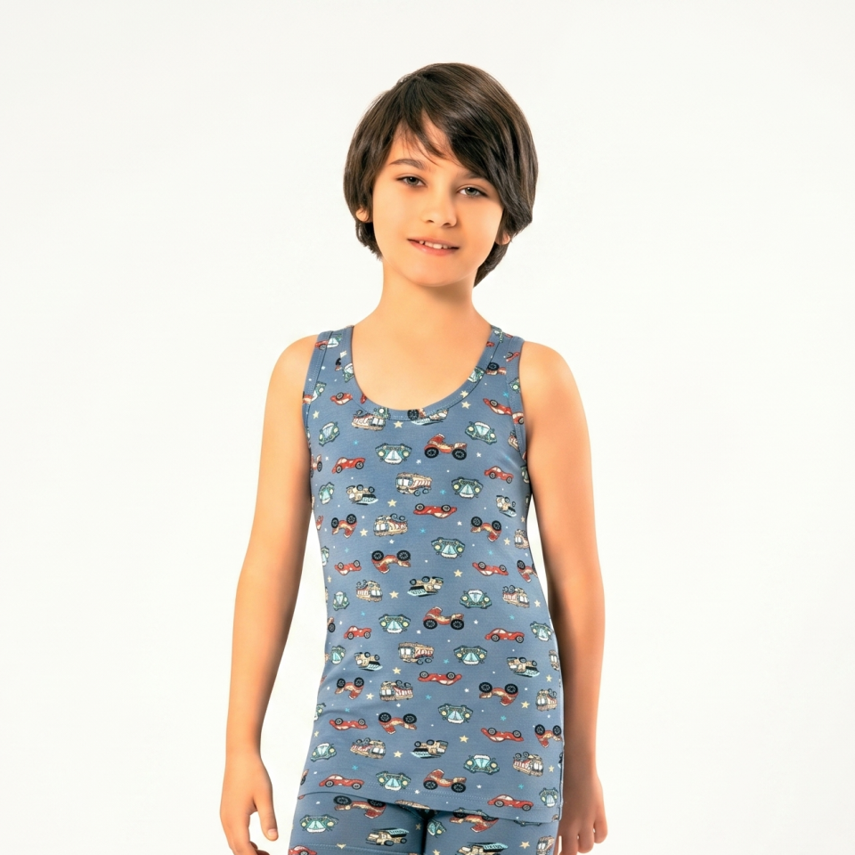 Erkek Çocuk Atlet Boxer Takım Koyu mavi - 9-10 yaş
