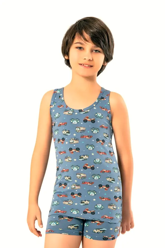 Erkek Çocuk Atlet Boxer Takım Koyu mavi - 9-10 yaş