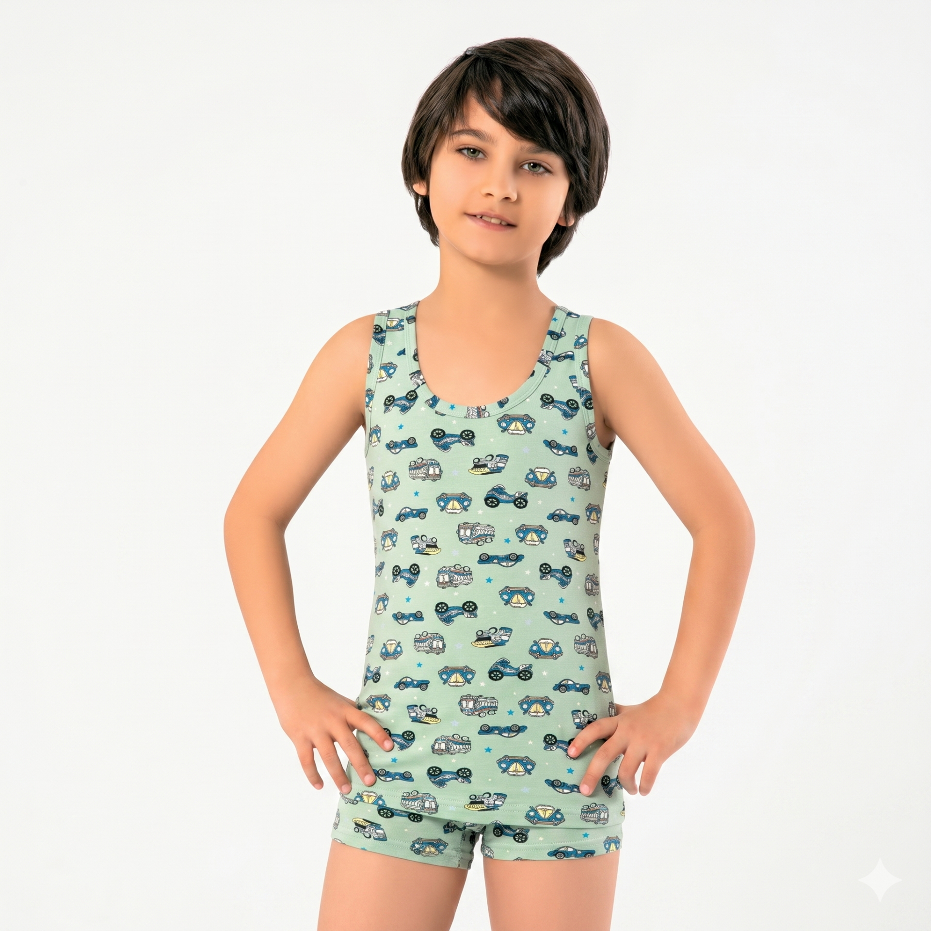Erkek Çocuk Atlet Boxer Takım Yeşil - 9-10 yaş