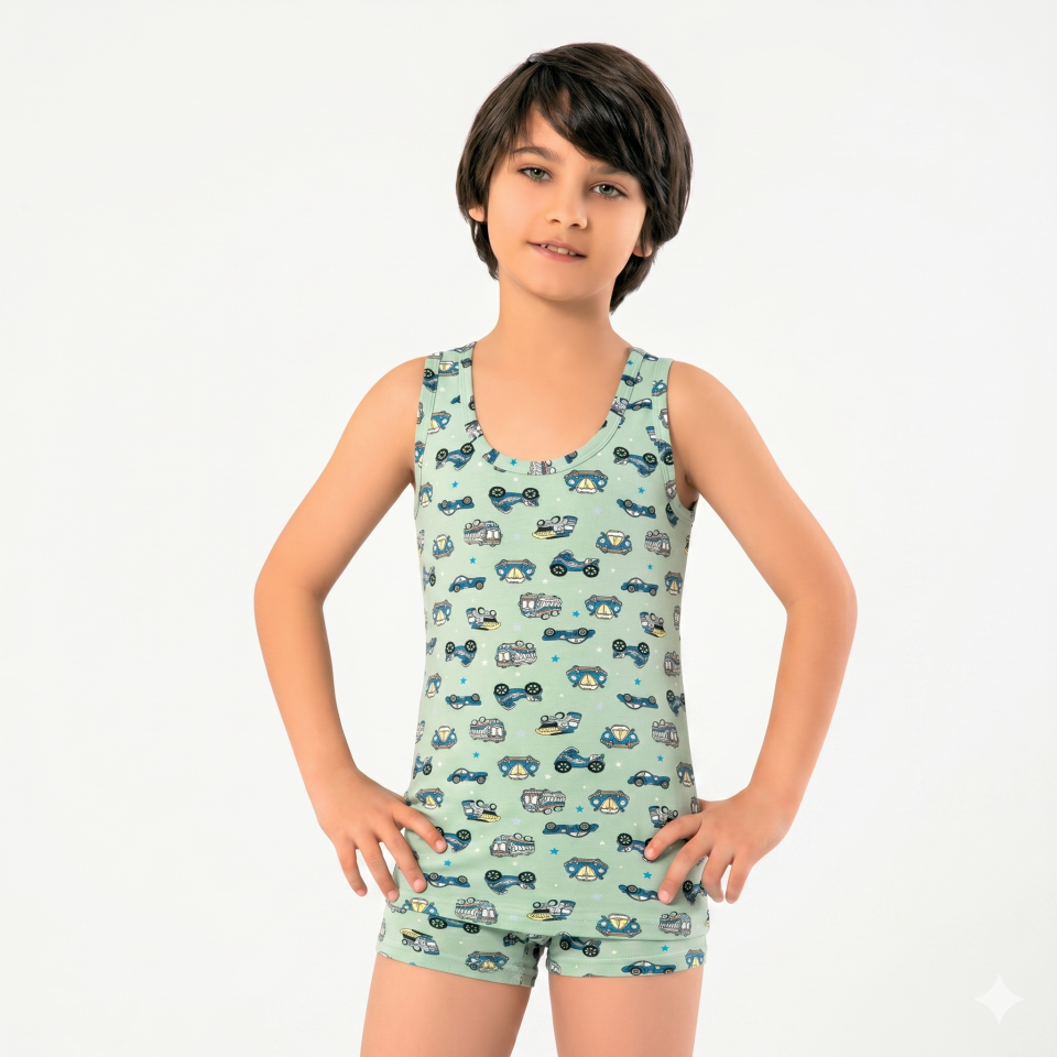 Erkek Çocuk Atlet Boxer Takım Yeşil - 9-10 yaş