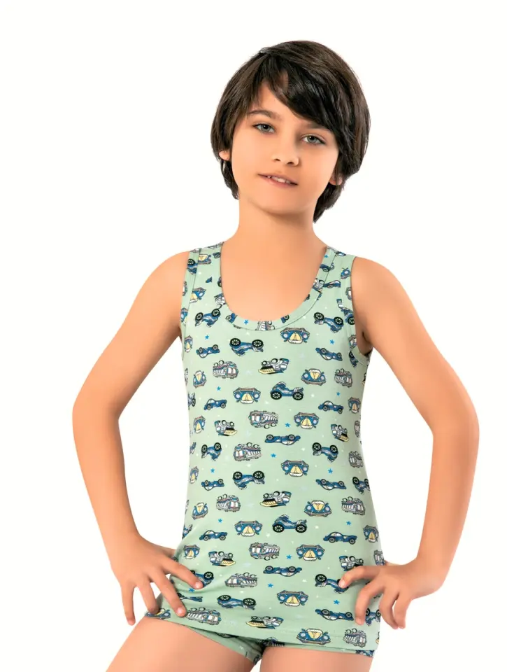 Erkek Çocuk Atlet Boxer Takım Yeşil - 9-10 yaş