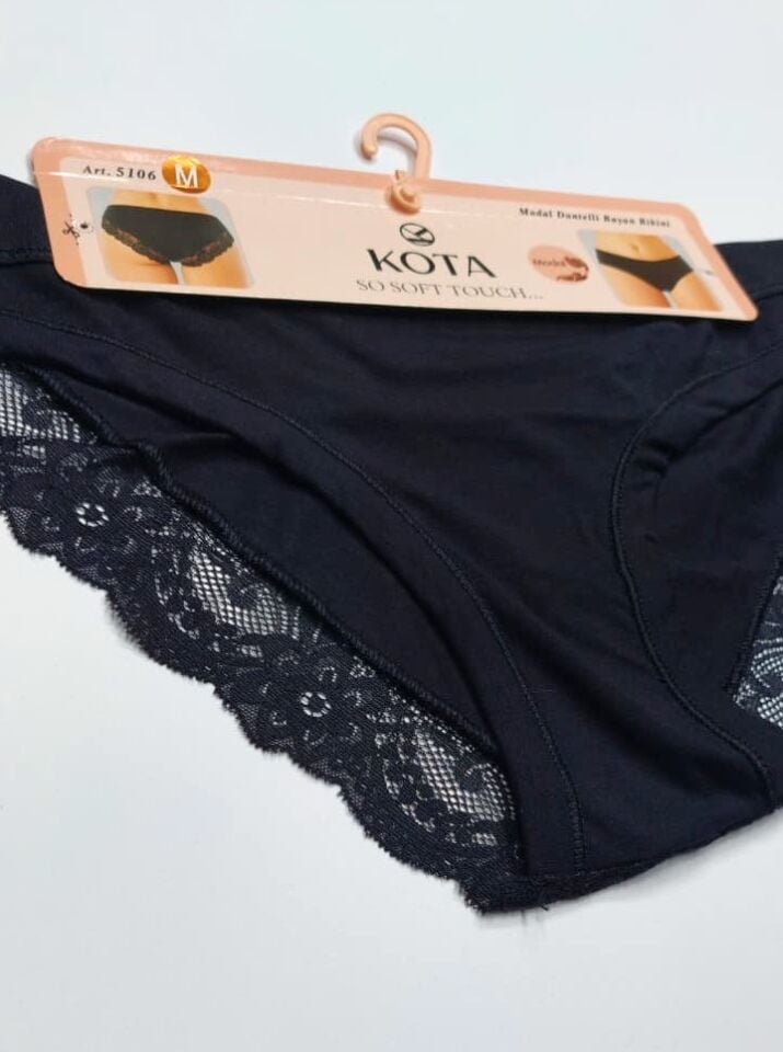 Kadın Siyah Dantelli Bikini Külot