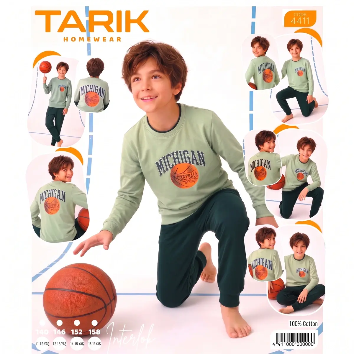 Tarık Erkek Çocuk Pijama Takımı Yeşil-İnterlok %100 pamuk