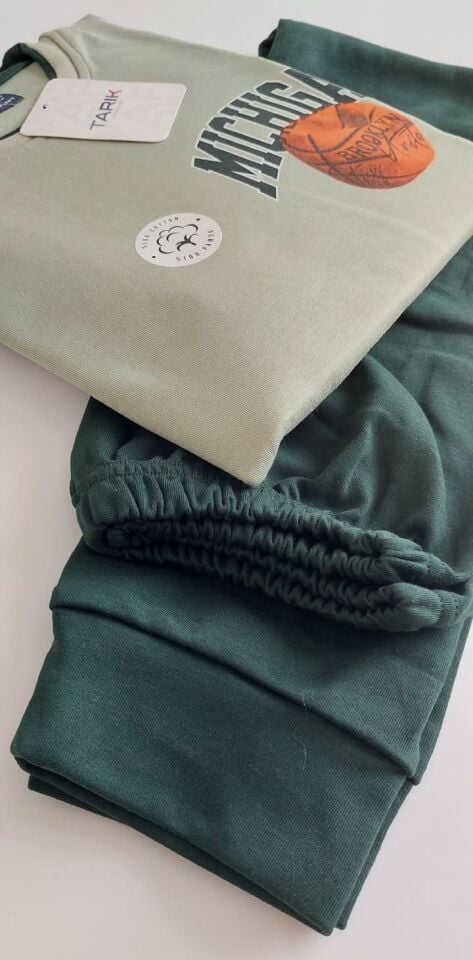 Tarık Erkek Çocuk Pijama Takımı Yeşil-İnterlok %100 pamuk