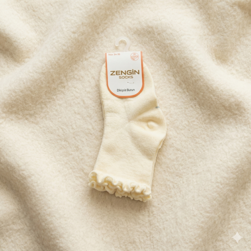 Fırfırlı Kız Çocuk Çorabı krem - 11-12 yaş
