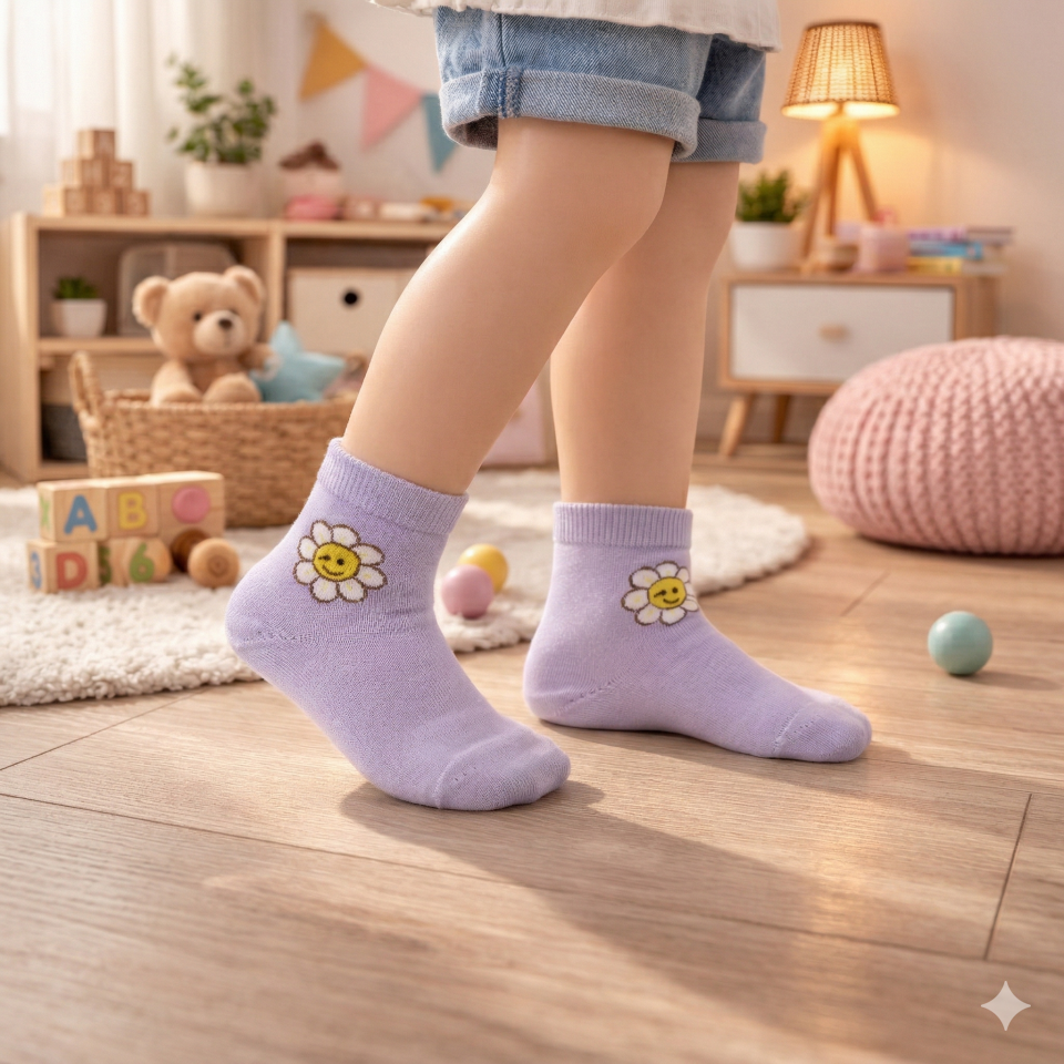 Kız Çocuk Çorabı lila papatyalı - 7-8 yaş