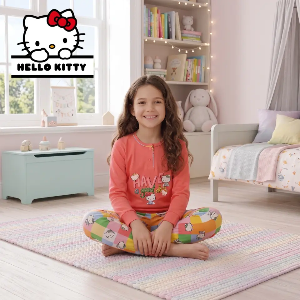 Kapi Kids Hello Kitty Lisanslı Kız Çocuk İnterlok Pijama Takımı