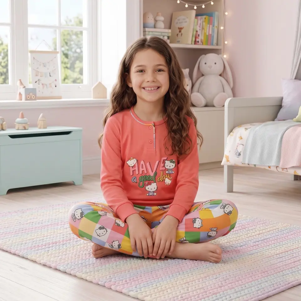 Kapi Kids Hello Kitty Lisanslı Kız Çocuk İnterlok Pijama Takımı